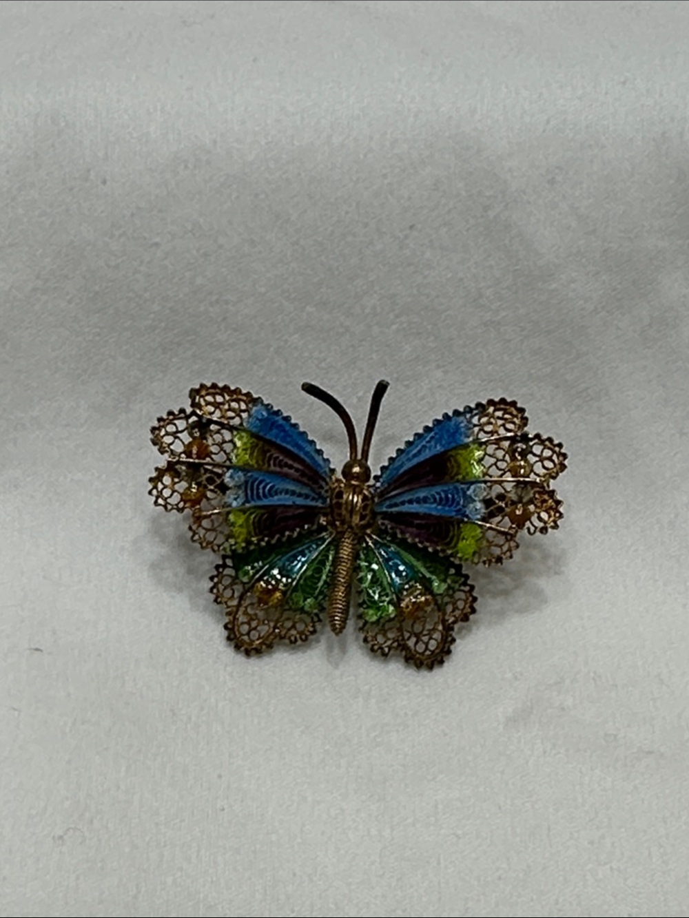 Handcrafted Blue and Green Filigree Butterfly pin
